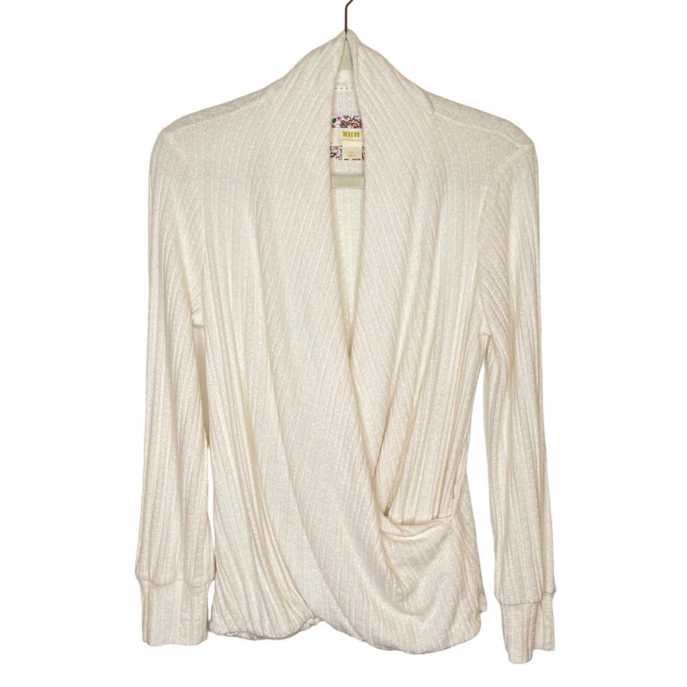 Maeve by Anthropologie Ivory Surplice Wrap Front Sweater, M Petite - Picture 2 of 8